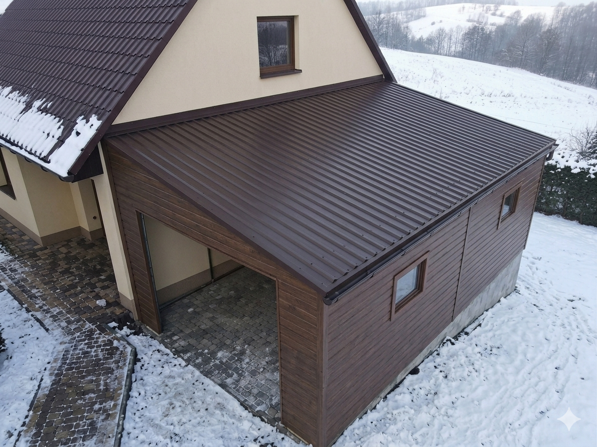 Przybudówka z blachą trapezową